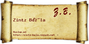 Zintz Béla névjegykártya